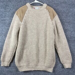 VTG Oxford Knitwear Sweater Mens Extra Large Beige Slim Wool Elbow Shoulder Pads